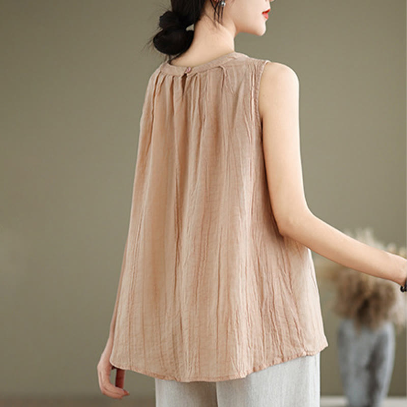 Buddha Stones Summer Wrinkles Simple Design Crew Neck Women's Sleeveless Vest Waistcoat - image 29