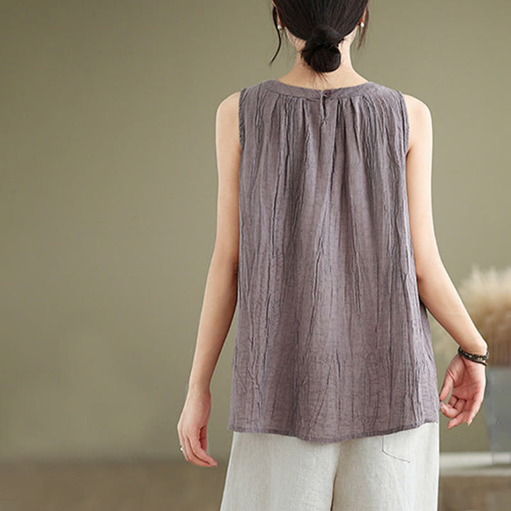 Buddha Stones Summer Wrinkles Simple Design Crew Neck Women's Sleeveless Vest Waistcoat - image 23
