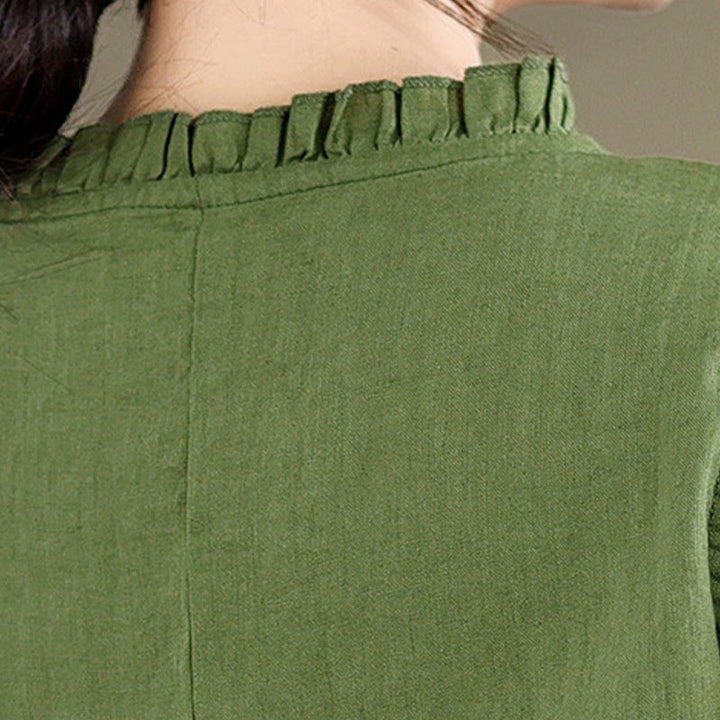 Buddha Stones Summer Ruffled Design Drawstring Crew Neck Cotton Linen Women's Sleeveless Vest - image 9