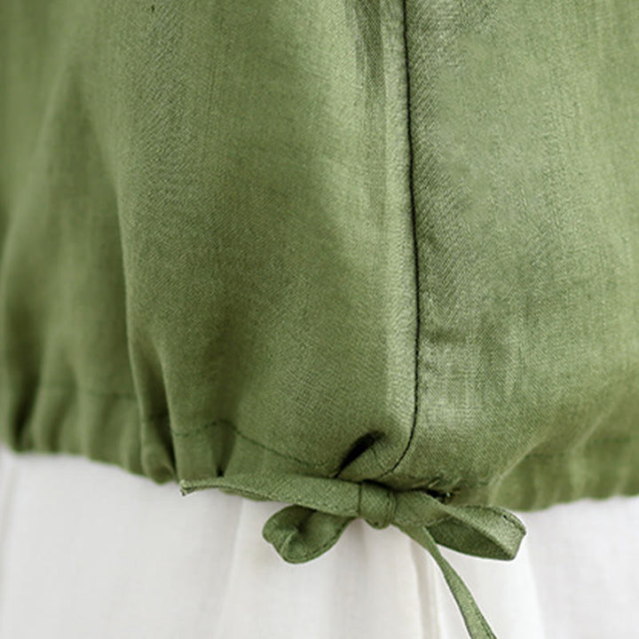 Buddha Stones Summer Ruffled Design Drawstring Crew Neck Cotton Linen Women's Sleeveless Vest - image 10