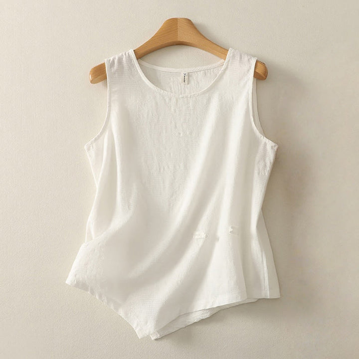 Buddha Stones Summer Solid Color Sleeveless Women's Cotton Linen Vest Waistcoat - White - US8-10，UK/AU12-14，EU40-42 (2XL) - image 10