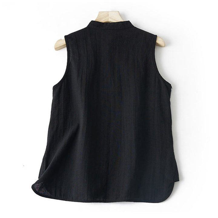 Buddha Stones Summer Frog-button Slanted Design Stand Collar Women's Cotton Linen Vest Waistcoat