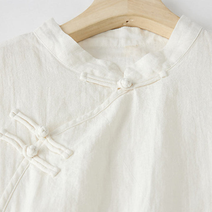 Buddha Stones Summer Frog-button Slanted Design Stand Collar Women's Cotton Linen Vest Waistcoat