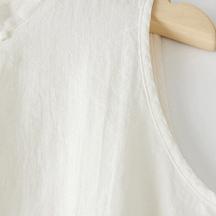 Buddha Stones Summer Frog-button Slanted Design Stand Collar Women's Cotton Linen Vest Waistcoat