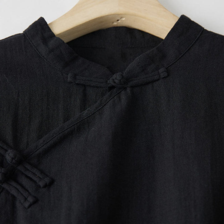 Buddha Stones Summer Frog-button Slanted Design Stand Collar Women's Cotton Linen Vest Waistcoat