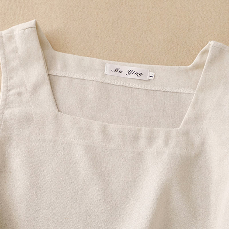 Buddha Stones Summer Square Collar Women's Cotton Linen Sleeveless Vest - image 5