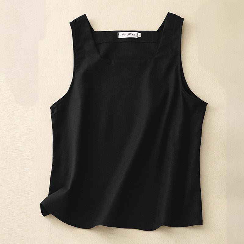 Buddha Stones Summer Square Collar Women's Cotton Linen Sleeveless Vest - Black - US8-10，UK/AU12-14，EU40-42 (2XL) - image 11