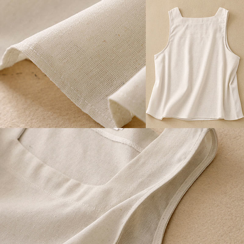 Buddha Stones Summer Square Collar Women's Cotton Linen Sleeveless Vest - image 8