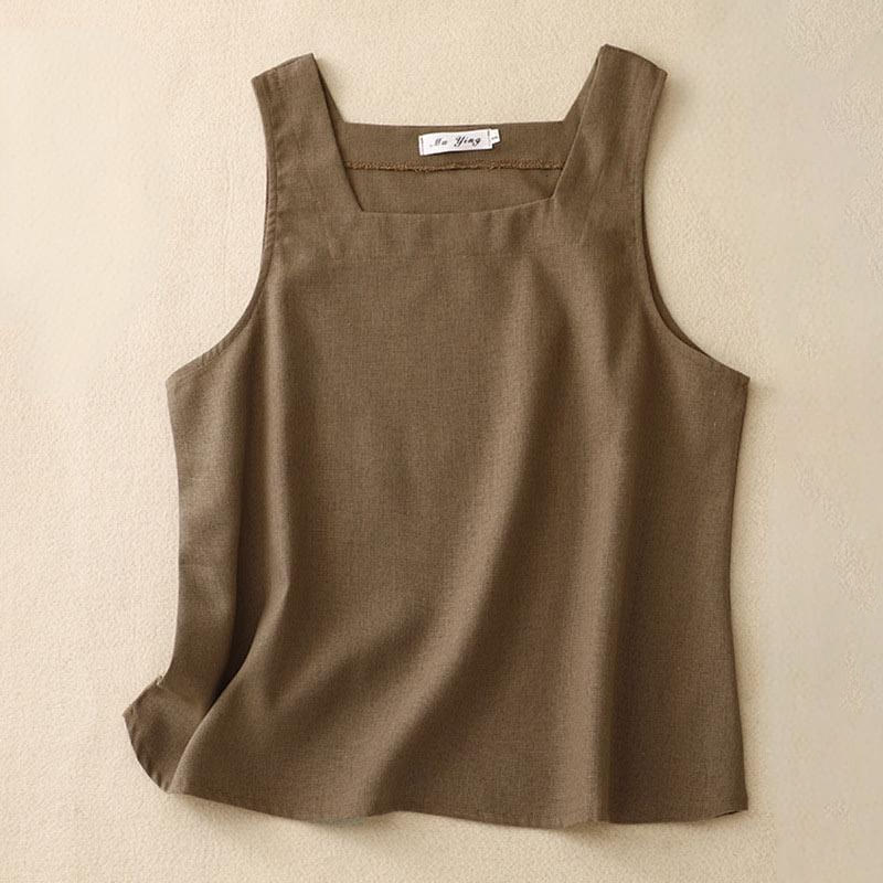 Buddha Stones Summer Square Collar Women's Cotton Linen Sleeveless Vest - Sienna - US8-10，UK/AU12-14，EU40-42 (2XL) - image 0