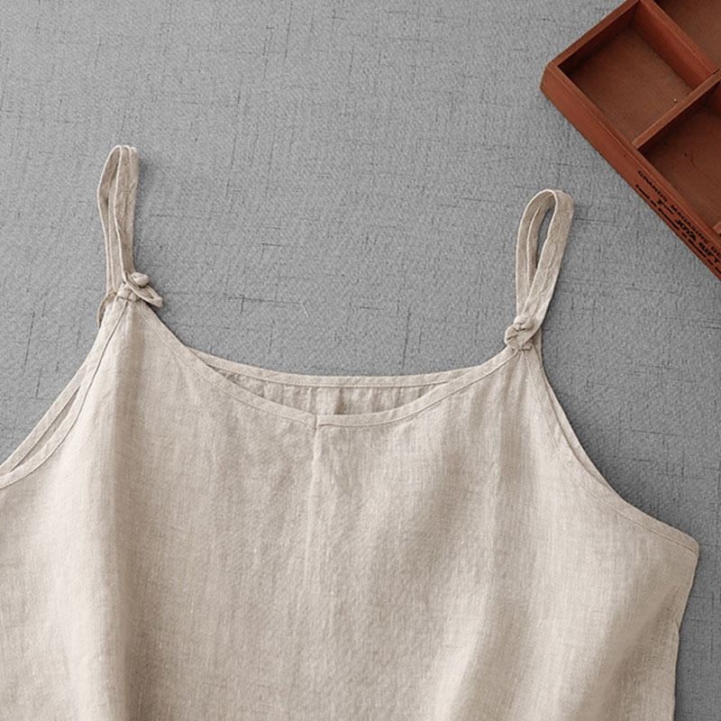 Buddha Stones Summer Plain Adjustable Strap Design Women's Cotton Linen Vest Waistcoat - image 1