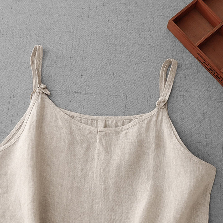 Buddha Stones Summer Plain Adjustable Strap Design Women's Cotton Linen Vest Waistcoat - image 1