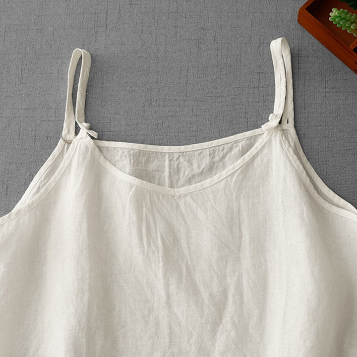 Buddha Stones Summer Plain Adjustable Strap Design Women's Cotton Linen Vest Waistcoat - image 8