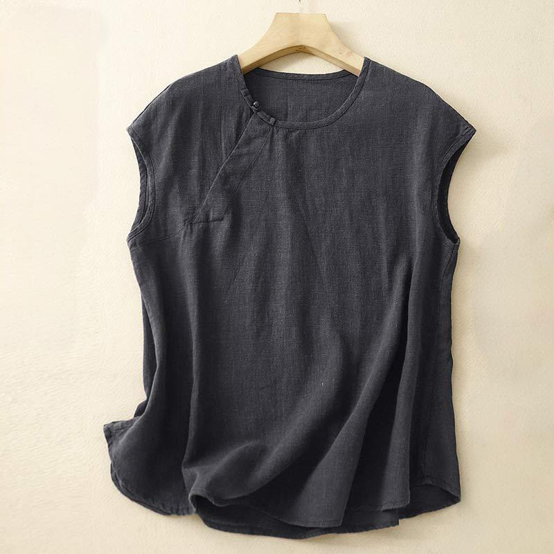 Buddha Stones Spring Patchwork Simple Sleeveless Design Cotton Women's Vest - Black - US8-10，UK/AU12-14，EU40-42 (2XL) - image 7