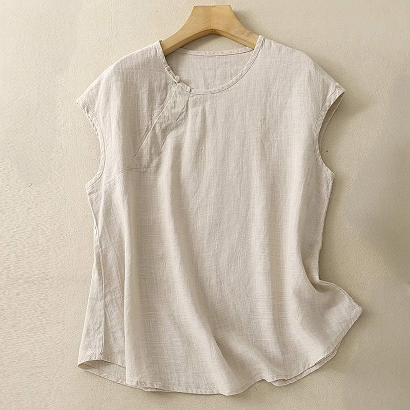 Buddha Stones Spring Patchwork Simple Sleeveless Design Cotton Women's Vest - Beige - US8-10，UK/AU12-14，EU40-42 (2XL) - image 12