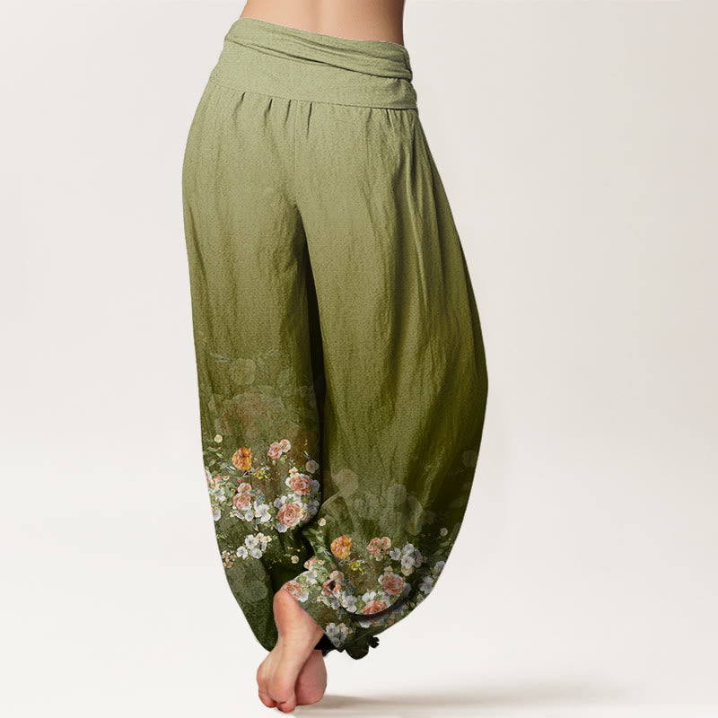 Buddha Stones Colorful Rose Flowers Design Women's Elastic Waist Harem Pants - image 6