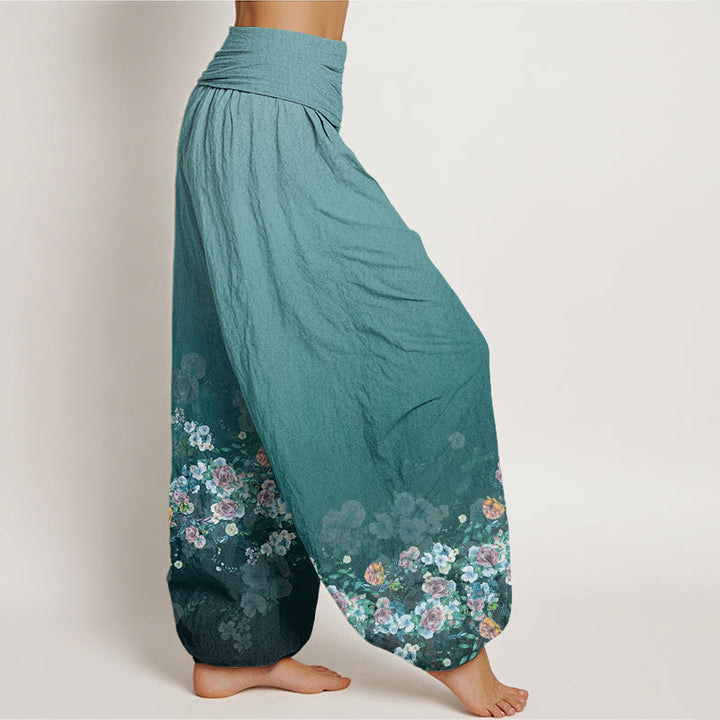 Buddha Stones Colorful Rose Flowers Design Women's Elastic Waist Harem Pants - image 9