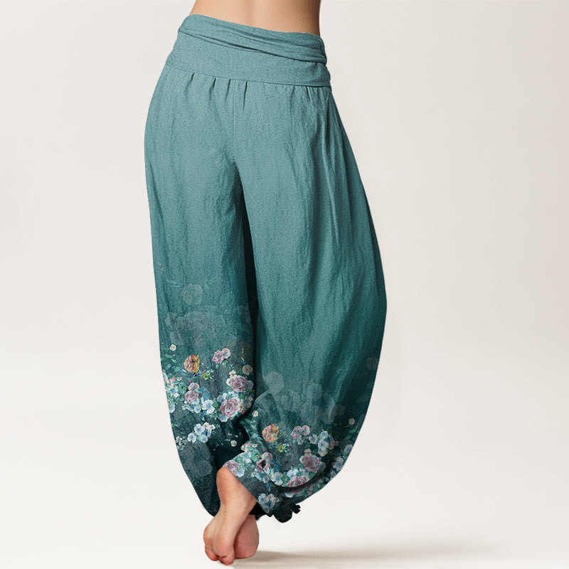 Buddha Stones Colorful Rose Flowers Design Women's Elastic Waist Harem Pants - image 10
