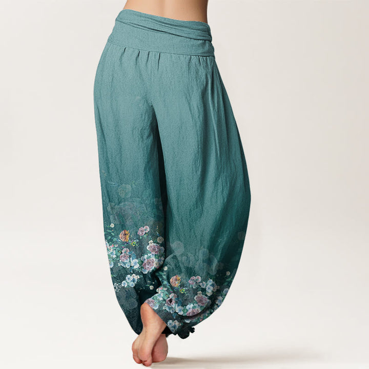 Buddha Stones Colorful Rose Flowers Design Women's Elastic Waist Harem Pants - image 10