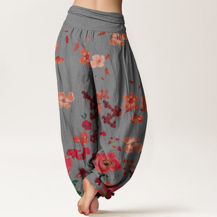 Buddha Stones Cotton Red Flowers Common Poppy Design Women's Elastic Waist Harem Pants - image 5