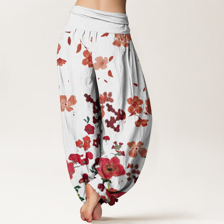 Buddha Stones Red Flowers Common Poppy Design Women's Elastic Waist Harem Pants - image 9