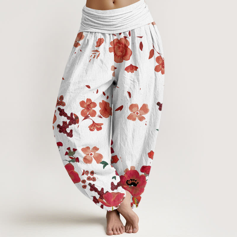 Buddha Stones Red Flowers Common Poppy Design Women's Elastic Waist Harem Pants - Beige - US22，UK/AU26，EU54 (6XL) - image 8