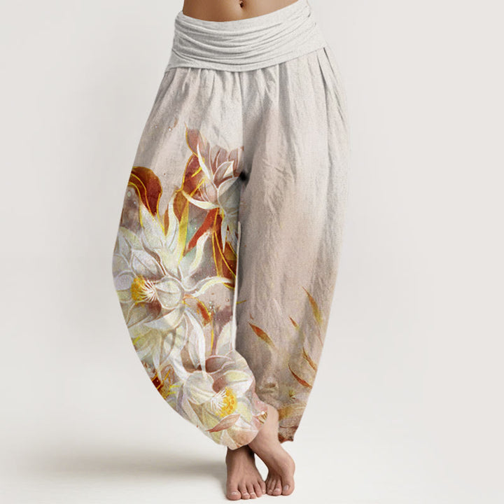 Buddha Stones Epiphyllum Flowers Design Women's Elastic Waist Harem Pants - Beige - US22，UK/AU26，EU54 (6XL) - image 5