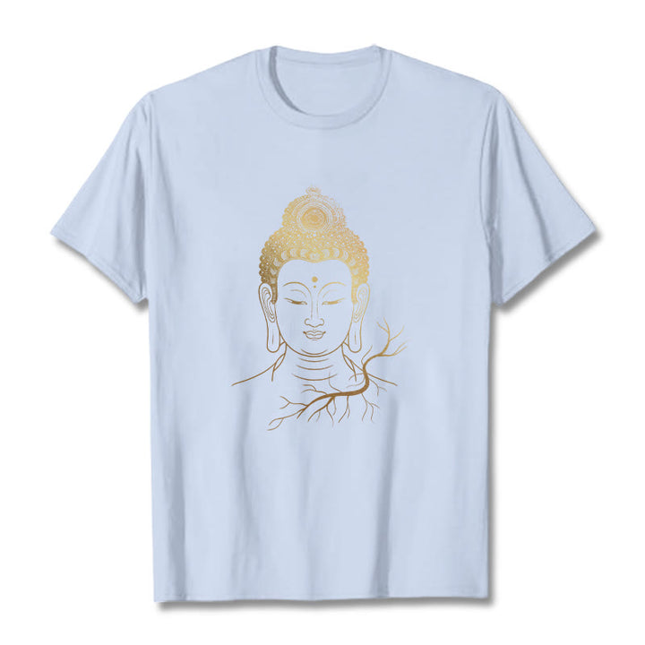 Buddha Stones Golden Meditation Buddha Head Tee T-shirt - LightCyan - 2XL - image 19