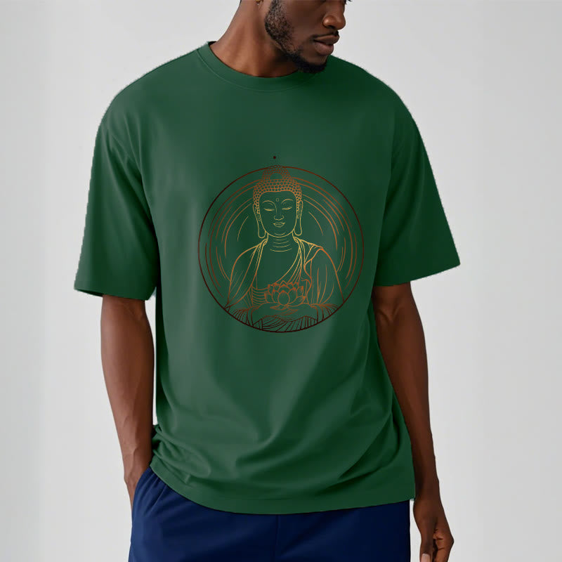 Buddha Stones Golden Buddha Holding A Lotus Flower Tee T-shirt