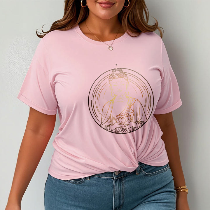 Buddha Stones Golden Buddha Holding A Lotus Flower Tee T-shirt