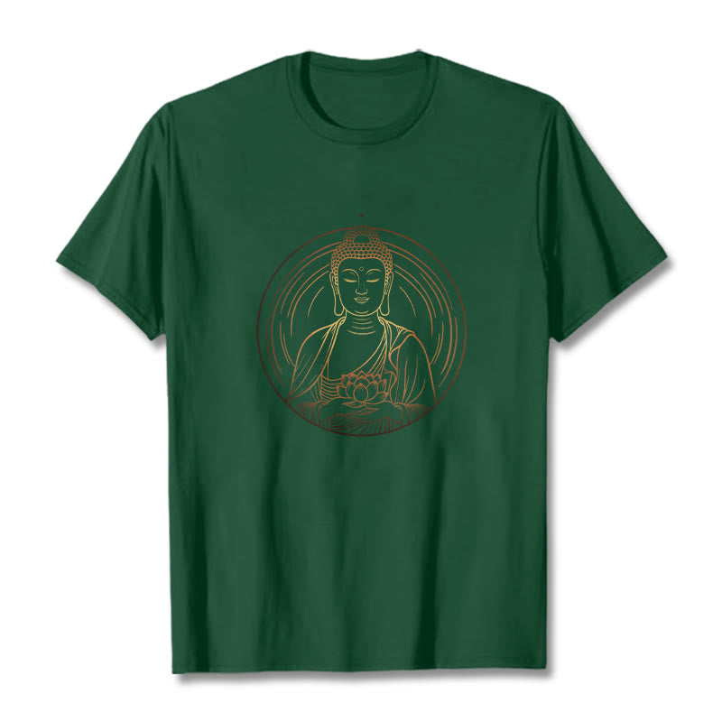 Buddha Stones Golden Buddha Holding A Lotus Flower Tee T-shirt