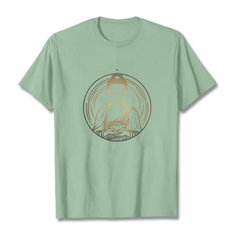 Buddha Stones Golden Buddha Holding A Lotus Flower Tee T-shirt