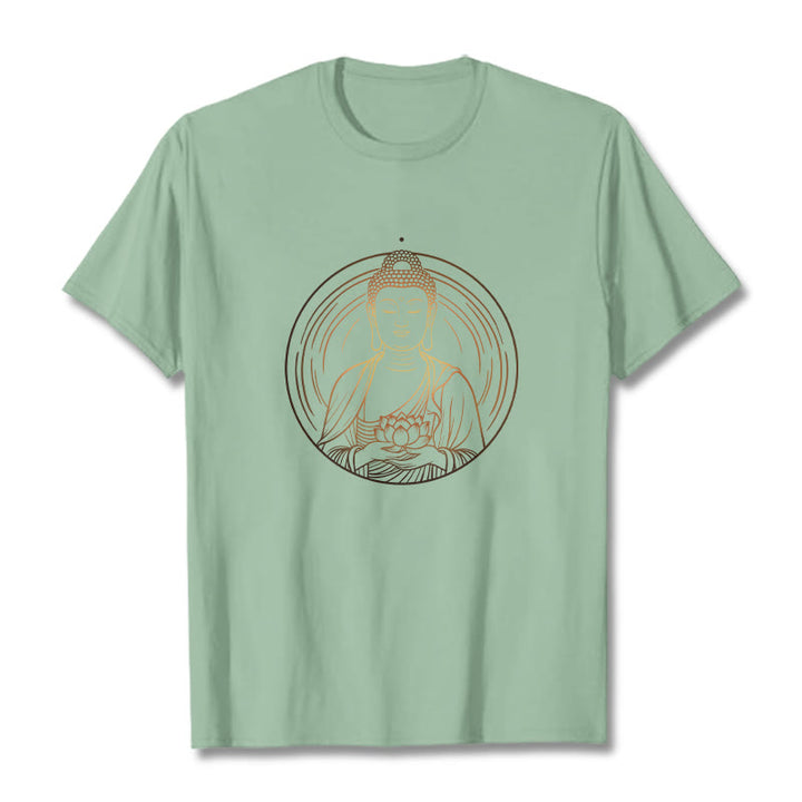Buddha Stones Golden Buddha Holding A Lotus Flower Tee T-shirt