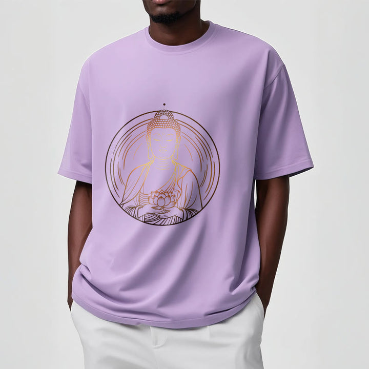 Buddha Stones Golden Buddha Holding A Lotus Flower Tee T-shirt