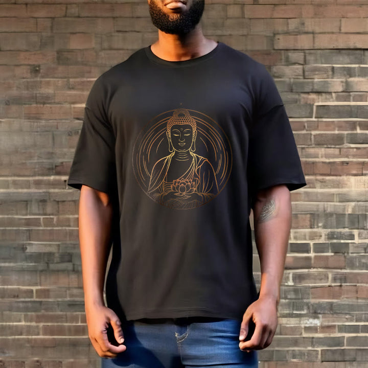 Buddha Stones Golden Buddha Holding A Lotus Flower Tee T-shirt