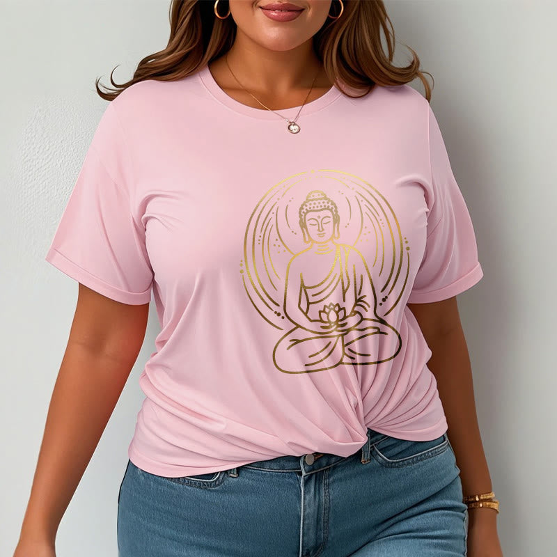 Buddha Stones Golden Meditation Buddha Halo Holding A Lotus Flower Tee T-shirt - image 14