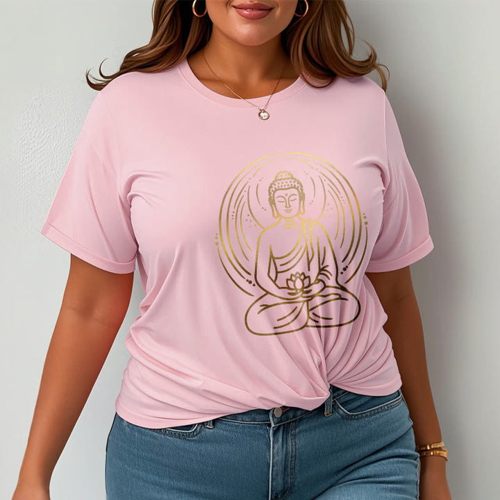 Buddha Stones Golden Meditation Buddha Halo Holding A Lotus Flower Tee T-shirt - image 14