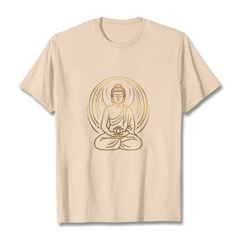 Buddha Stones Golden Meditation Buddha Halo Holding A Lotus Flower Tee T-shirt - Bisque - 2XL - image 11