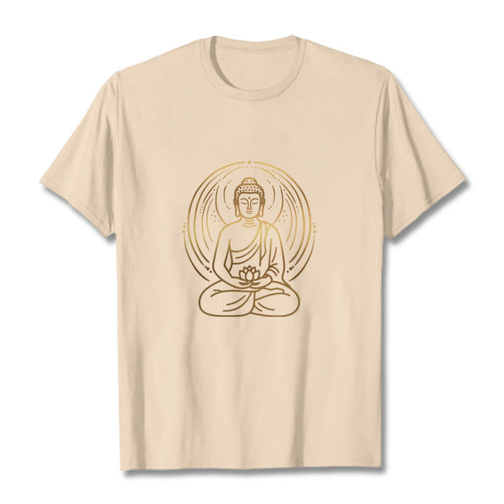 Buddha Stones Golden Meditation Buddha Halo Holding A Lotus Flower Tee T-shirt - Bisque - 2XL - image 11