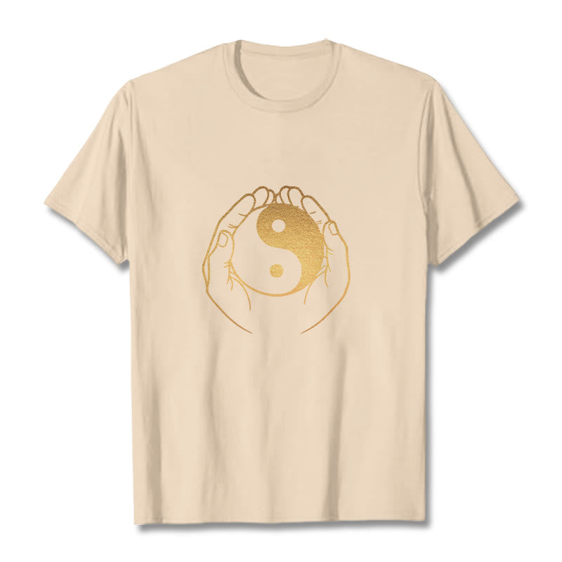 Buddha Stones Hands Holding A Golden Yin Yang Tee T-shirt - Bisque - 2XL - image 13