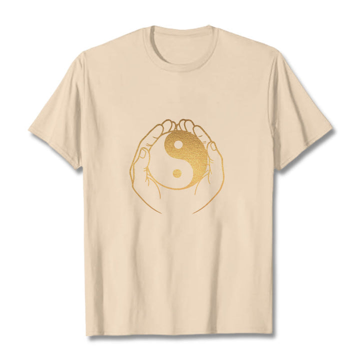 Buddha Stones Hands Holding A Golden Yin Yang Tee T-shirt - Bisque - 2XL - image 13