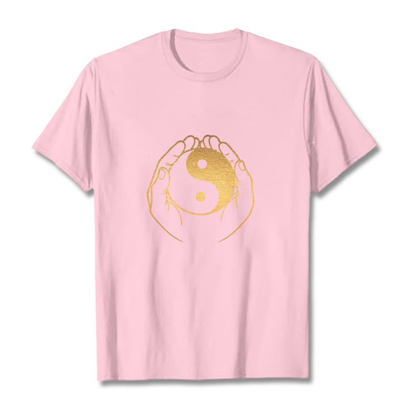 Buddha Stones Hands Holding A Golden Yin Yang Tee T-shirt - LightPink - 2XL - image 17