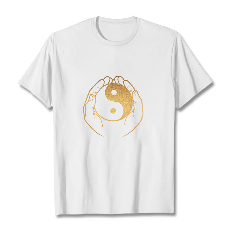 Buddha Stones Hands Holding A Golden Yin Yang Tee T-shirt - White - 2XL - image 8
