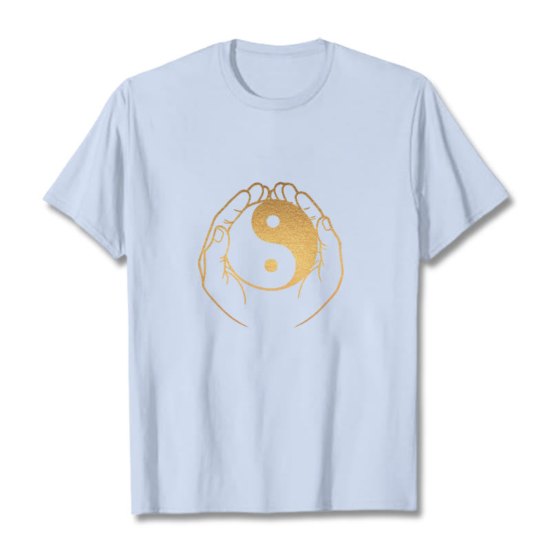 Buddha Stones Hands Holding A Golden Yin Yang Tee T-shirt - LightCyan - 2XL - image 12