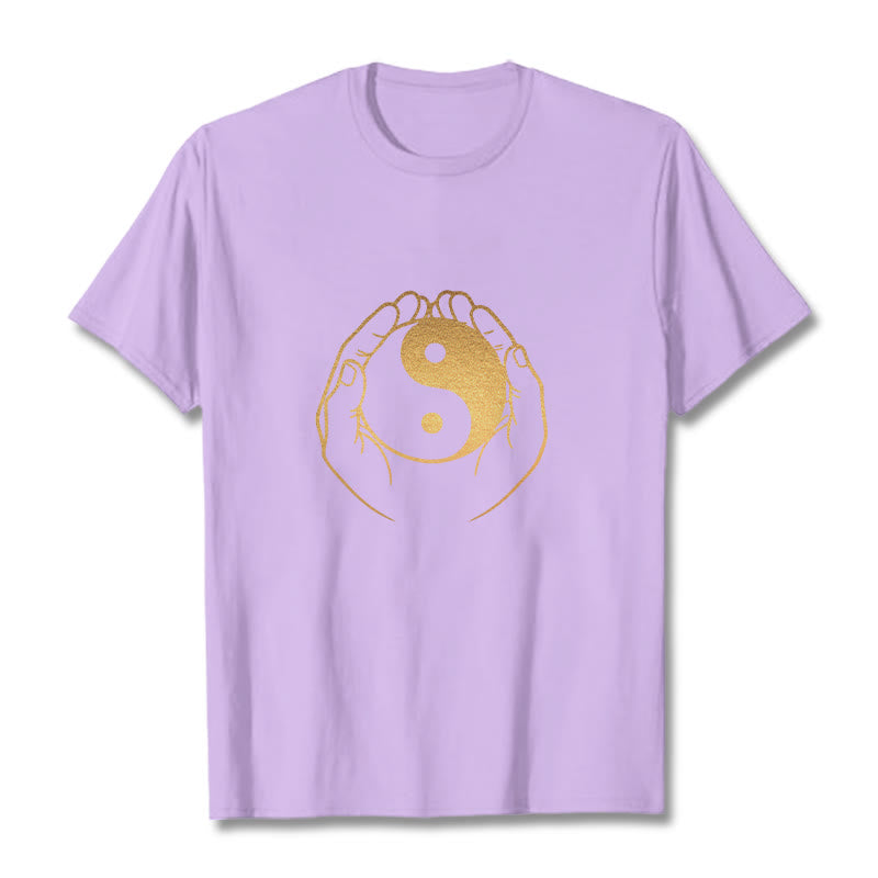 Buddha Stones Hands Holding A Golden Yin Yang Tee T-shirt - Plum - 2XL - image 19
