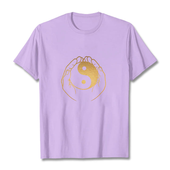 Buddha Stones Hands Holding A Golden Yin Yang Tee T-shirt - Plum - 2XL - image 19