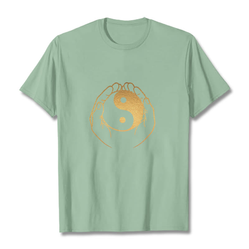 Buddha Stones Hands Holding A Golden Yin Yang Tee T-shirt - PaleGreen - 2XL - image 15
