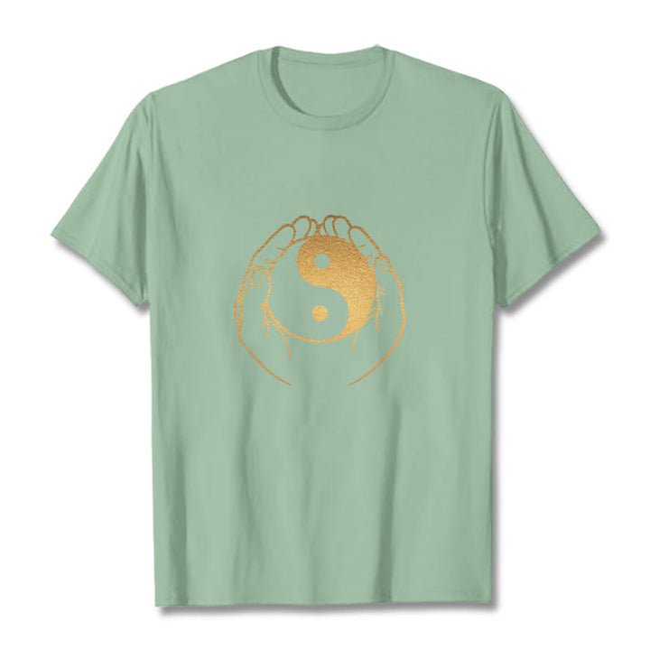 Buddha Stones Hands Holding A Golden Yin Yang Tee T-shirt - PaleGreen - 2XL - image 15