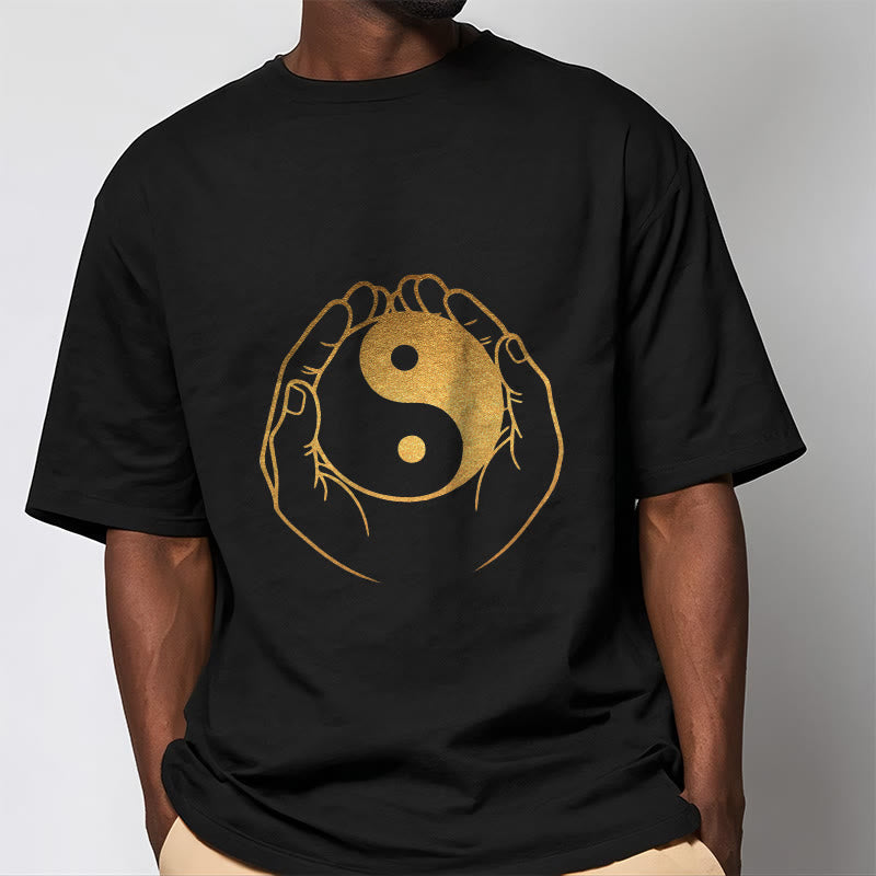 Buddha Stones Hands Holding A Golden Yin Yang Tee T-shirt - image 2