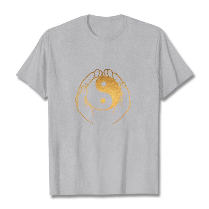 Buddha Stones Hands Holding A Golden Yin Yang Tee T-shirt - LightGrey - 2XL - image 11