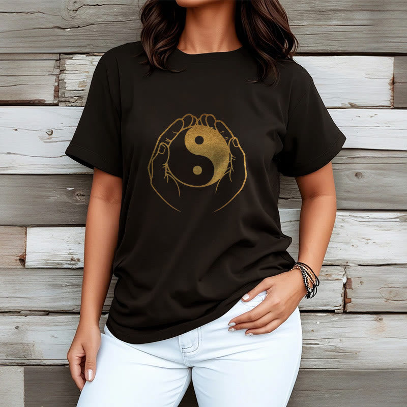 Buddha Stones Hands Holding A Golden Yin Yang Tee T-shirt - image 4